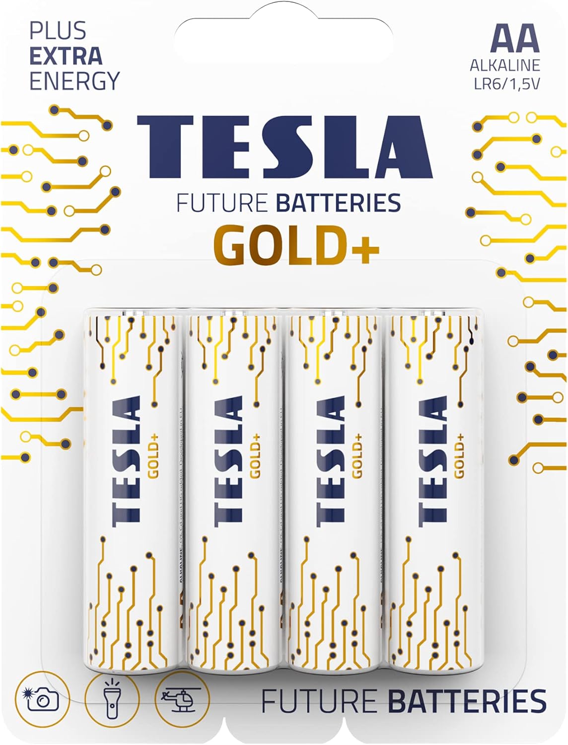 TESLA Gold Alkaline Battery AA LR6, Pencil Battery, Blister Pack of 4