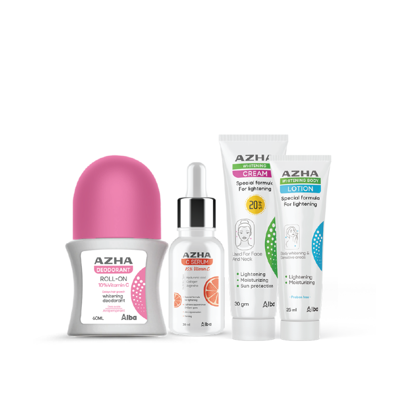 Azha C-Serum + Azha Roll-on red + Azha Lightening Cream + Azha Body Lotion
