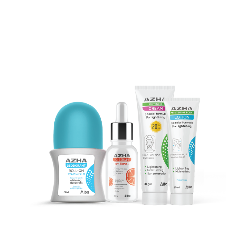 Azha C-Serum + Azha Roll-on Blue + Azha Lightening Cream + Azha Body Lotion