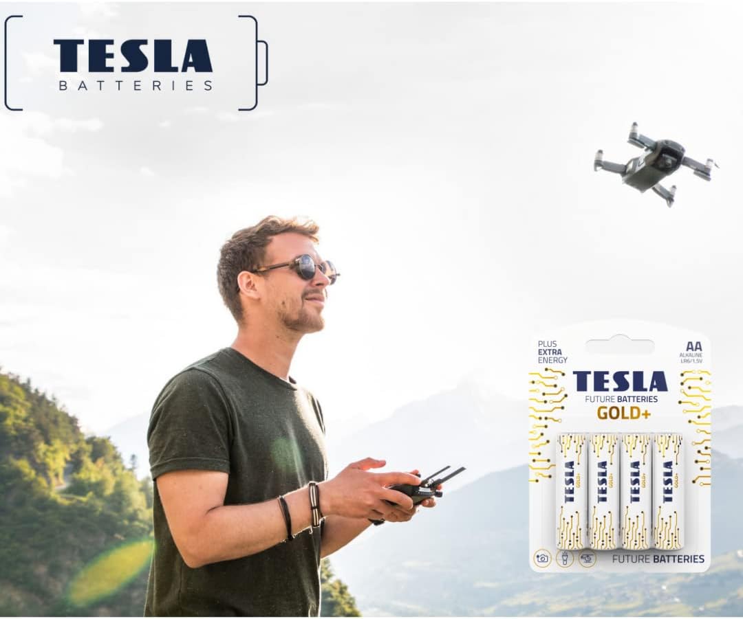 TESLA Gold Alkaline Battery AA LR6, Pencil Battery, Blister Pack of 4