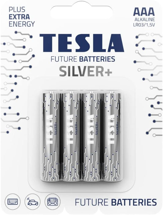 TESLA BATTERIES AAA ALKALINE LR03 / 1.5V SILVER+ 4 PCS