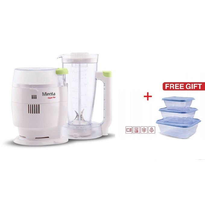 Mienta Chopper with Attachments, 1.5 Liters, 1000W, White - CH-645 with Free Gift 3 Refrigerator Boxes