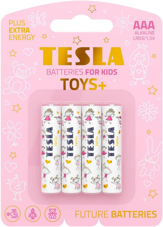 Tesla Batteries AAA LR03/1.5V TOYS+ Alkaine Plus Extra Energy Batteries GIRL BLISTER FOIL 4pcs