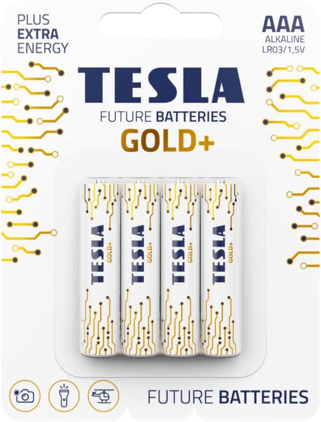 Tesla Batteries AAA LR03 / 1.5V GOLD+ Alkaine Plus Extra Energy Batteries BLISTER FOIL 4pcs