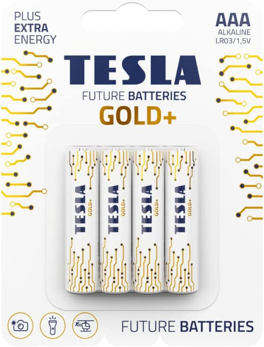 Tesla Batteries AAA LR03 / 1.5V GOLD+ Alkaine Plus Extra Energy Batteries BLISTER FOIL 4pcs