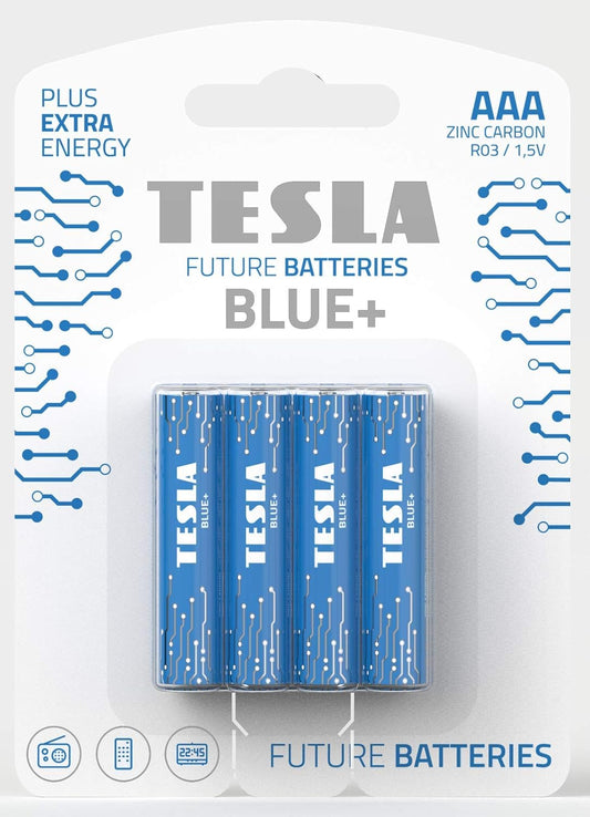 TESLA BATTERIES AAA ZINC CARBON R03/ 1.5V BLUE+ 4 PCS