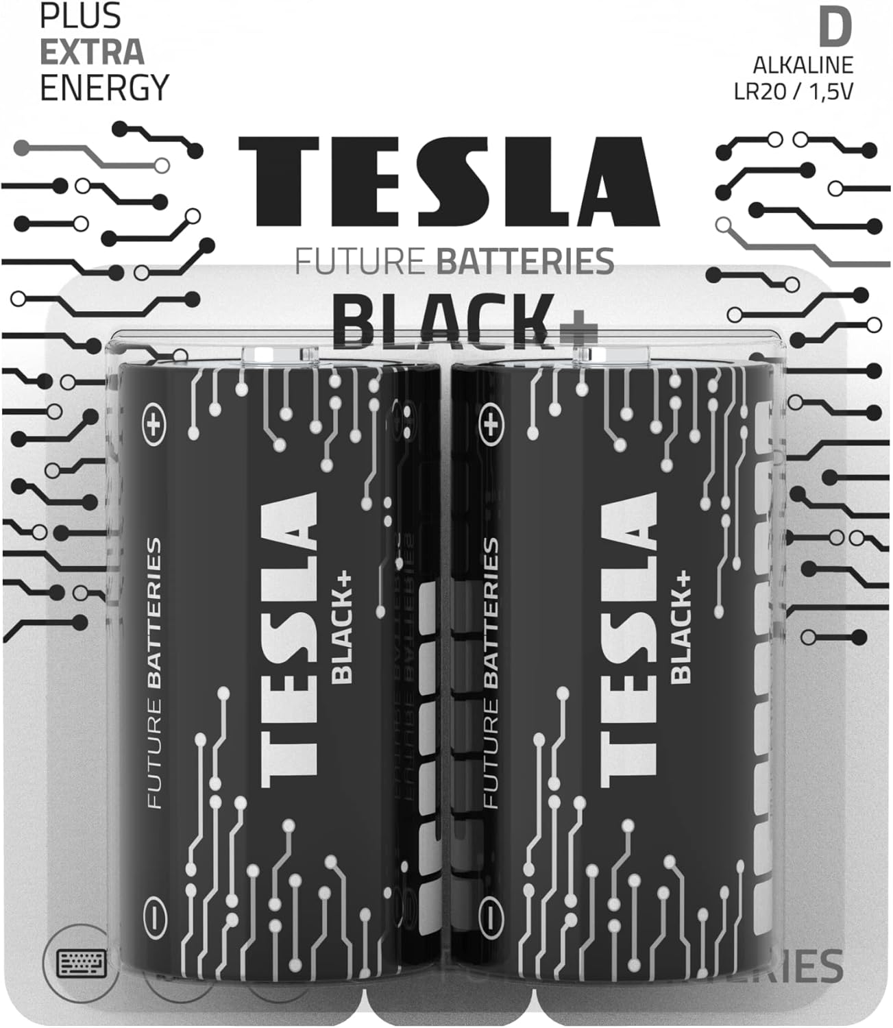 battery black+ D alkaline - plus extra energy battery d blister foil LR20/1.5v pack of 2