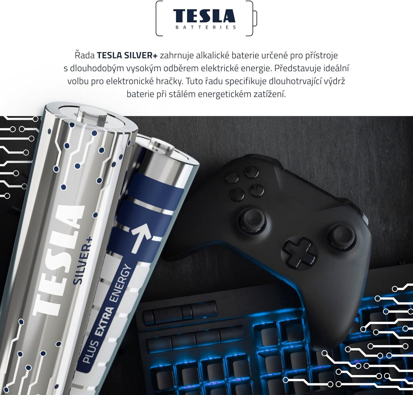 TESLA BATTERIES AAA ALKALINE LR03 / 1.5V SILVER+ 4 PCS