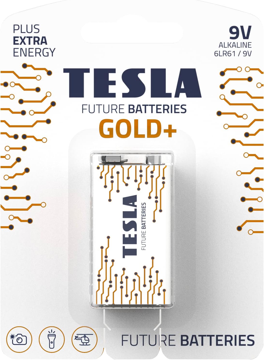 TESLA Gold Alkaline Battery 9V (6LR61, 9V, Blister) Pack of 1