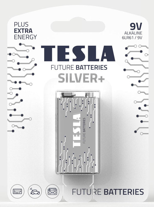 Tesla 9V Battery Silver+ Alkaline - Plus Extra Energy Blister Foil 6LR61/9V