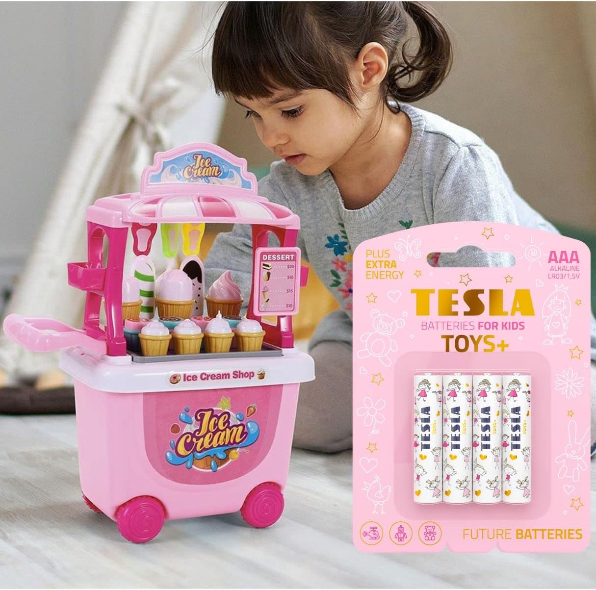 Tesla Batteries AAA LR03/1.5V TOYS+ Alkaine Plus Extra Energy Batteries GIRL BLISTER FOIL 4pcs