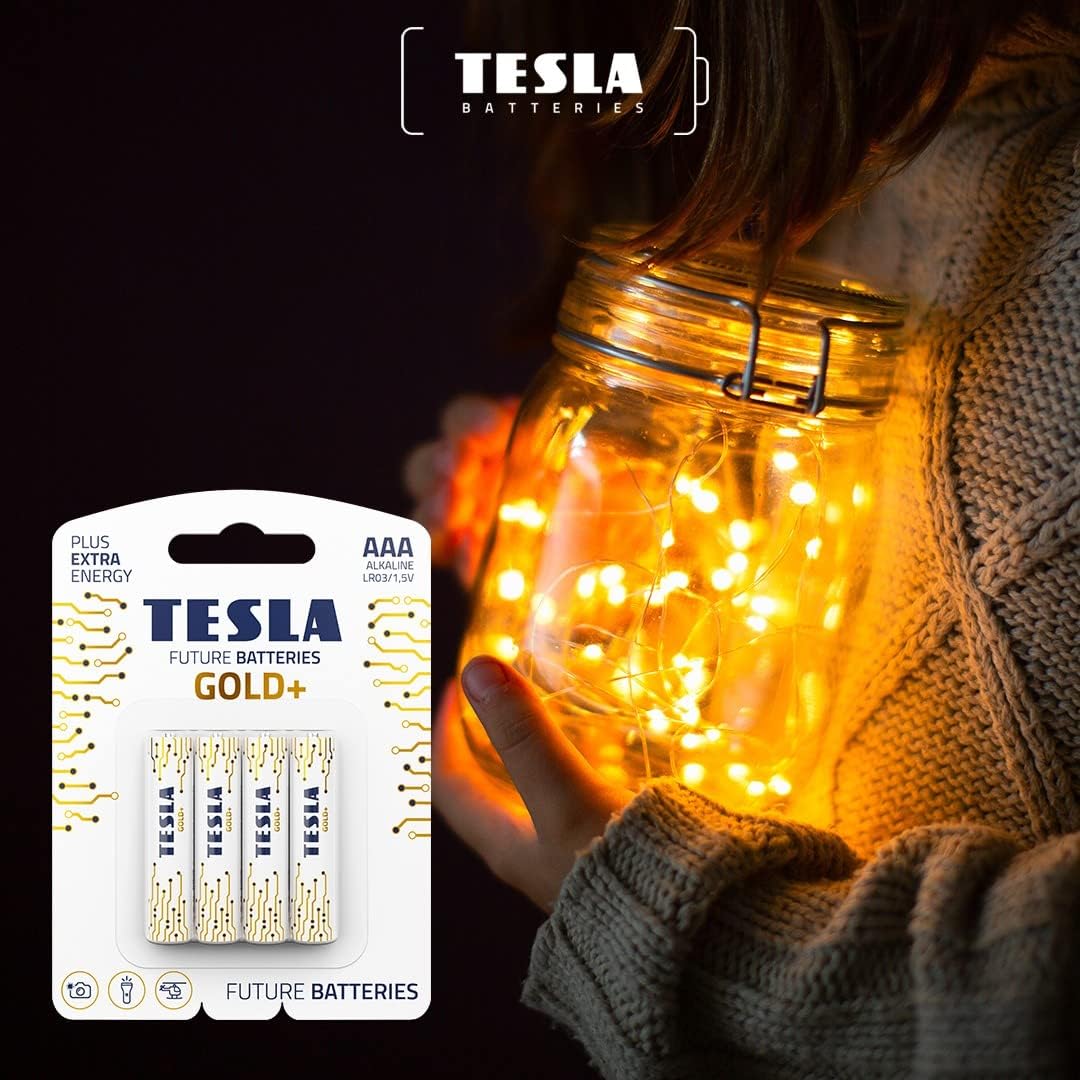 Tesla Batteries AAA LR03 / 1.5V GOLD+ Alkaine Plus Extra Energy Batteries BLISTER FOIL 4pcs