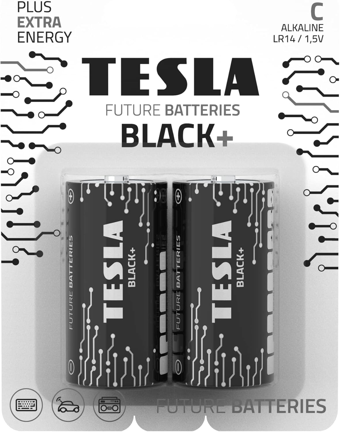 BATTERIES  C BLACK+ Alkaline - Mercury Free Alkaline Manganese Battery, Pack of 2 PCS