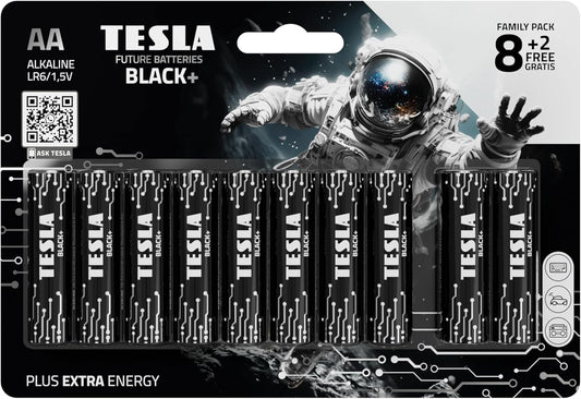 TESLA BATTERIES AA ALKALINE LR6/1.5V BLACK+ SHRINK FOIL / (8 + 2 FREE)