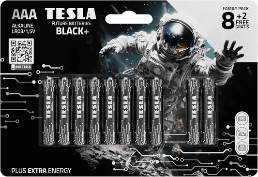 TESLA BATTERIES AAA ALKALINE LR03 / 1.5V BLACK+ SHRINK FOIL / (8 + 2 FREE)