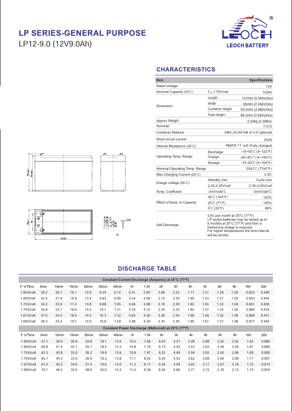 LEOCH LP 12VOLT - 9AH